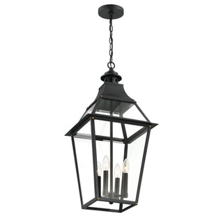 Jackson 4-Light Outdoor Hanging Lantern in Matte Black with Gold Highlights