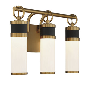 Abel 3-Light LED Bathroom Vanity Light in Matte Black with Warm Brass Accents