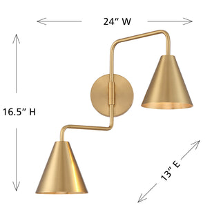 2-Light Adjustable Wall Sconce in Natural Brass