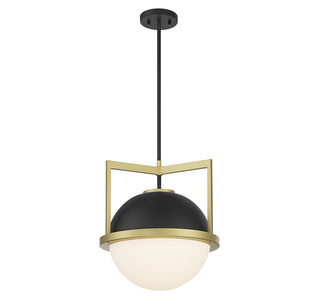 Carlysle 1-Light Pendant in Matte Black with Warm Brass Accents