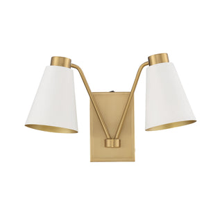 2-Light Wall Sconce in White with Natural Brass