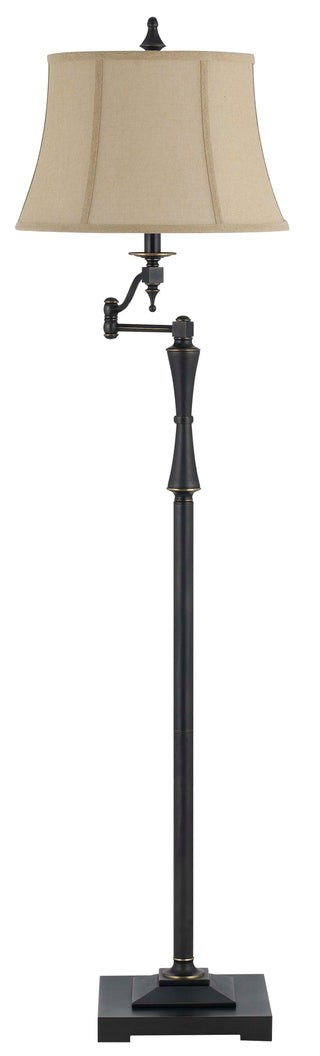 150W 3 Way Madison Swing Arm Metal Floor Lamp With Burlap Shade