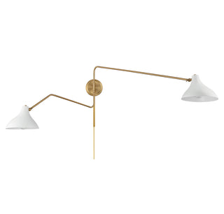 2-Light Wall Sconce in White with Natural Brass