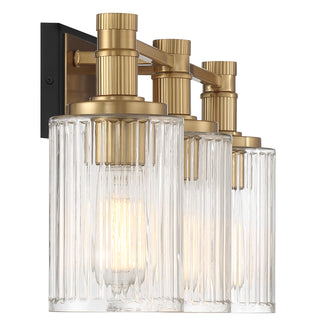 Concord 3-Light Bathroom Vanity Light in Matte Black with Warm Brass
