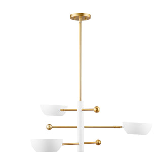3-Light Chandelier in White and Natural Brass
