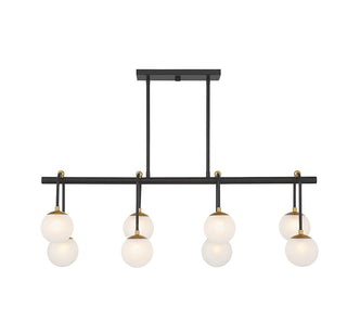 Couplet 8-Light Linear Chandelier in Matte Black with Warm Brass Accents