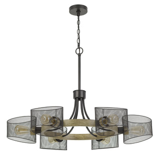 60W X 6 Dronten Metal/Wood Chandelier With Mesh Shades (Edison Bulbs Are Not Included)