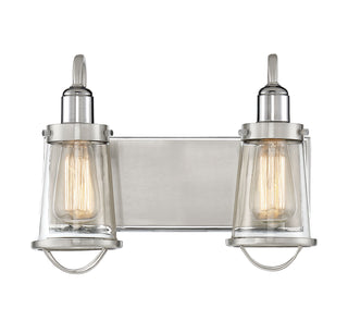 Lansing 2-Light Bathroom Vanity Light in Satin Nickel with Polished Nickel Accents