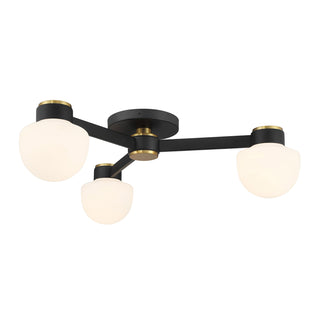 3-Light Ceiling Light in Matte Black with Natural Brass