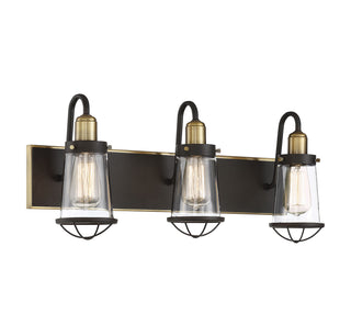 Lansing 3-Light Bathroom Vanity Light in English Bronze and Warm Brass