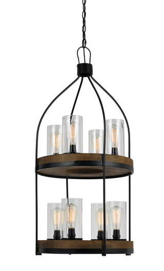 60W X 8 Chardon Metal/Wood Chandelier With Glass Shade