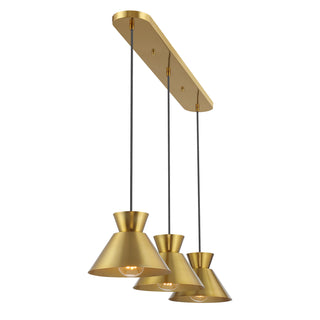 3-Light Linear Chandelier in Natural Brass