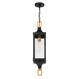 Glendale 1-Light Outdoor Hanging Lantern in Matte Black and Weathered Brushed Brass