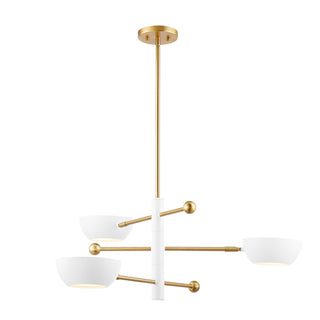 3-Light Chandelier in White and Natural Brass