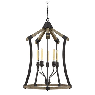 Dali 60W X 5 Metal/Pine Wood Chandelier  (Edison Bulbs Not Included)