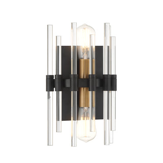 Santiago 2-Light Wall Sconce in Matte Black with Warm Brass Accents