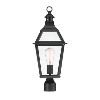 Jackson 1-Light Outdoor Post Lantern in Matte Black with Gold Highlights