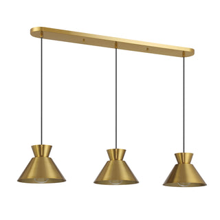3-Light Linear Chandelier in Natural Brass