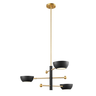 3-Light Chandelier in Matte Black and Natural Brass
