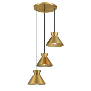 3-Light Multi-Point Chandelier in Natural Brass