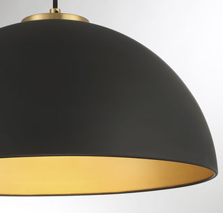 1-Light Pendant in Matte Black with Natural Brass