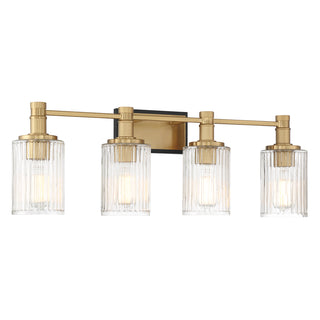 Concord 4-Light Bathroom Vanity Light in Matte Black with Warm Brass