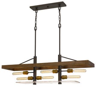 Craiova 60W X 6 Pine Wood Island Chandelier With Hand Crafted Glass (Edison Bulbs Not Included)