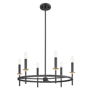 6-Light Chandelier in Matte Black and Natural Brass