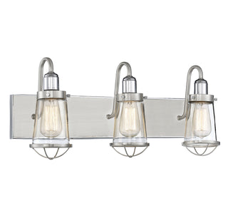 Lansing 3-Light Bathroom Vanity Light in Satin Nickel with Polished Nickel Accents