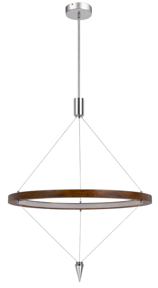 Viterbo Integrated Dimmable Led Pine Wood Pendant Fixture With Suspended Steel Braided Wire. 24W, 1920 Lumen, 3000K