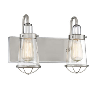 Lansing 2-Light Bathroom Vanity Light in Satin Nickel with Polished Nickel Accents