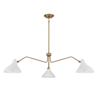 3-Light Pendant in White with Natural Brass