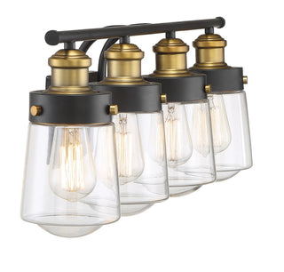 Macauley 4-Light Bathroom Vanity Light in Vintage Black with Warm Brass