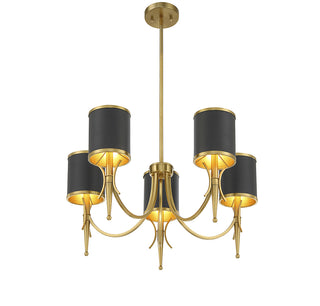 Quincy 5-Light Chandelier in Matte Black with Warm Brass Accents