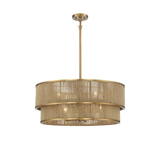 Ashburn 6-Light Pendant in Warm Brass and Rope