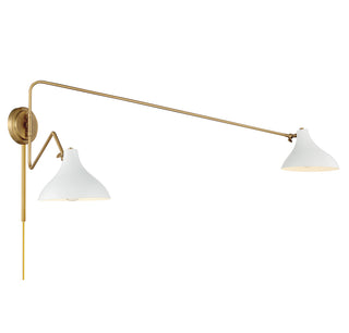 2-Light Wall Sconce in White with Natural Brass