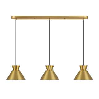 3-Light Linear Chandelier in Natural Brass