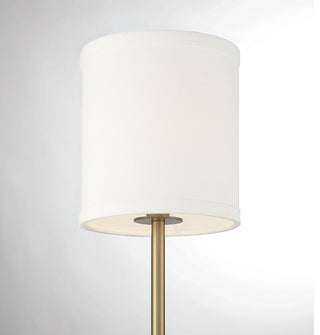 1-Light Plug-In Wall Sconce in Natural Brass with Leather Accent