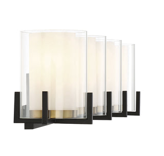 Eaton 4-Light Bathroom Vanity Light in Matte Black with Warm Brass Accents