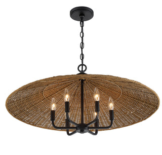 Eman 6-Light Pendant in Matte Black with Dark Rattan