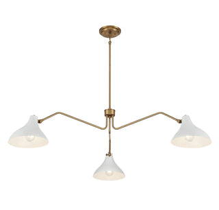 3-Light Pendant in White with Natural Brass