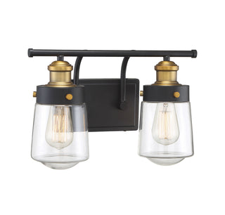 Macauley 2-Light Bathroom Vanity Light in Vintage Black with Warm Brass