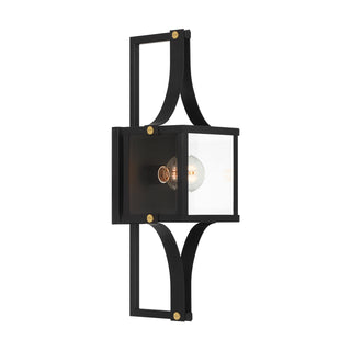 Raeburn 1-Light Outdoor Wall Lantern in Matte Black and Weathered Brushed Brass
