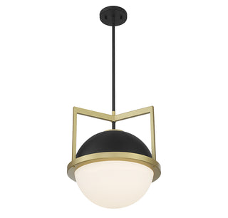 Carlysle 1-Light Pendant in Matte Black with Warm Brass Accents