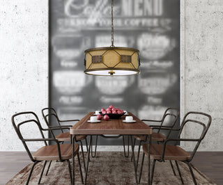60W X 3 Ragusa Metal 2 In 1 Pendant/Semi Flush Mount Fixture With Burlap Shade