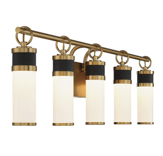 Abel 5-Light LED Bathroom Vanity Light in Matte Black with Warm Brass Accents