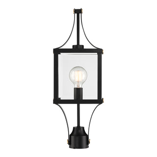 Raeburn 1-Light Outdoor Post Lantern in Matte Black and Weathered Brushed Brass