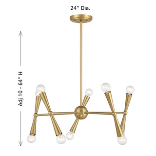 10-Light Chandelier in Natural Brass