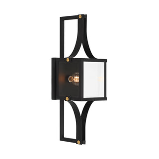 Raeburn 1-Light Outdoor Wall Lantern in Matte Black and Weathered Brushed Brass