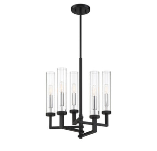 Folsom 5-Light Adjustable Chandelier in Matte Black with Polished Chrome Accents